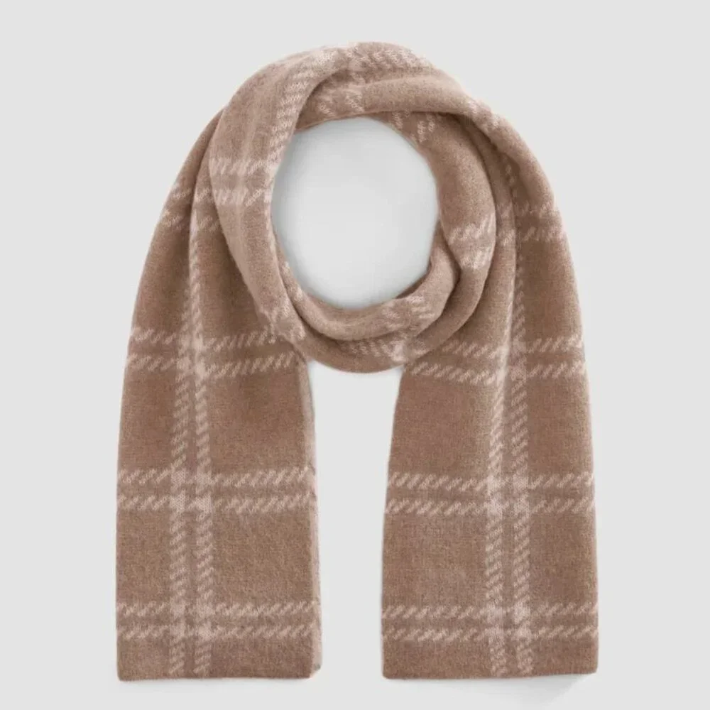 NWOT Everlane Patterned Alpaca Scarf in Wheat Taupe Tan